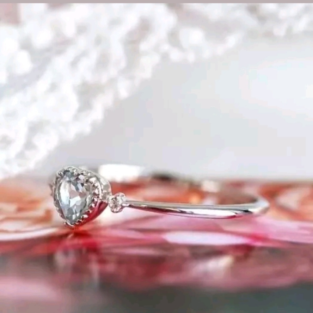 Aquamarine Heart Sterling Silver Ring - Picture 4 of 7